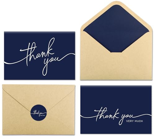 Dankeskarten mit Umschlägen, marineblaue Dankeskarten, 10,2 x 15,2 cm, klassische Dankeskarten für Business, Babyparty, Hochzeit, kleines Unternehmen, Abschlussfeier, Brautparty, 30 Stück