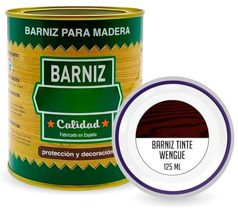 AC - Bote de Barniz Brillo para Madera - Fabricado en España - Ideal para todo tipo de Maderas, vigas, cerchas, marcos, etc. - Capacidad de 125 ML - Wengué