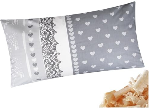Heubergshop Zirbenkissen 40x80cm - Gefüllt mit Zirben - Love Liebe Grau Landhaus - Kissen mit Zirbenflocken/Zirbenspäne, mit Reißverschluss (Zirbe-386/2-KB-40x80)
