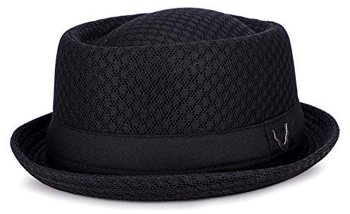Herren Damen Sommer Stroh Pork Pie Hut Bootsfahrer Derby Fedora Sonnenhüte Stroh Panama Hut Fedora Strand Sonnenhüte Porkpie Hüte Kostüm, Schwarz, L-XL
