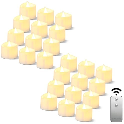 Da by LED-Teelicht, Fernbedienung, elektrisch, blinkend, batteriebetrieben, LED-Kerze, 3,8 x 3,8 cm, für Hochzeit, Party, Halloween, Weihnachten, Heimdekoration, 24 Stück