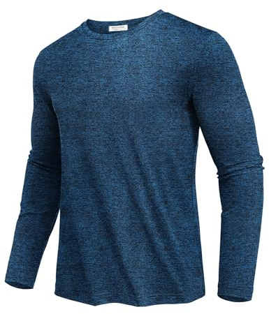PINSPARK Herren Sportshirt Langarm UPF 50+ Schnelltrocknend Laufshirt | Atmungsaktiv Leicht Funktionsshirt, Rundhals UV Shirt, Fitness Gym Surfen Radfahren Wandern Workout Outdoor