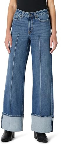 Amazon Essentials Jeans a Vita Alta e Gamba Larga con Risvolto Donna