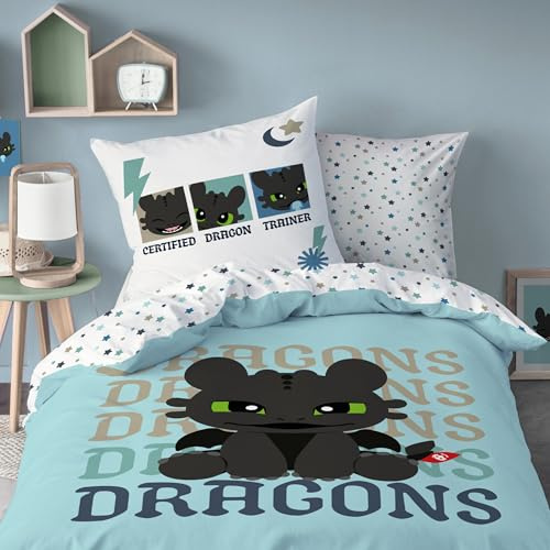 MTOnlinehandel Dragons Bettwäsche 135x200 + 80x80 – Ohnezahn Kinderbettwäsche – 100% Baumwolle – Wendemotiv – Jungen Bettwäsche Set – Reißverschluss – Geschenk-Idee Toothless Night Fury