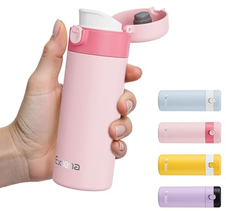 Exllena Botella Térmica Pequeña 220ml con Tapa Abatible de Un Solo Toque – Termo Pequeño, Diseño Compacto, 100% Antifugas, Ideal para Café, Leche o Bebidas Frías(Rosa/Fucsia)