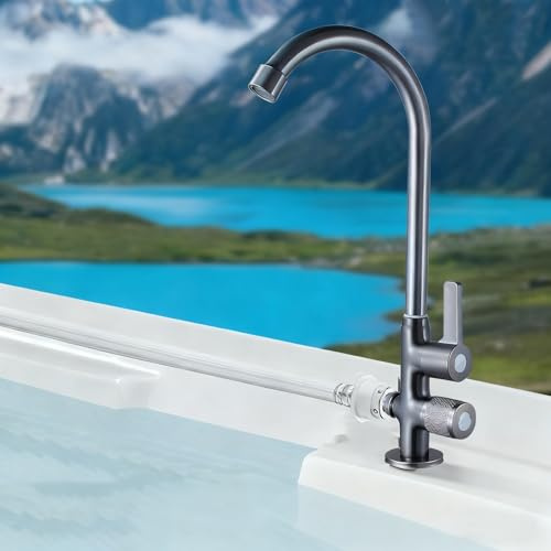 XSDSM Garten Wasserhahn Mischbatterie mit G1/2 Schnittstelle Doppelauslauf Wasserhahn für Außen Frostsicher Einzelner Kaltwasserhahn,Pistolengrau
