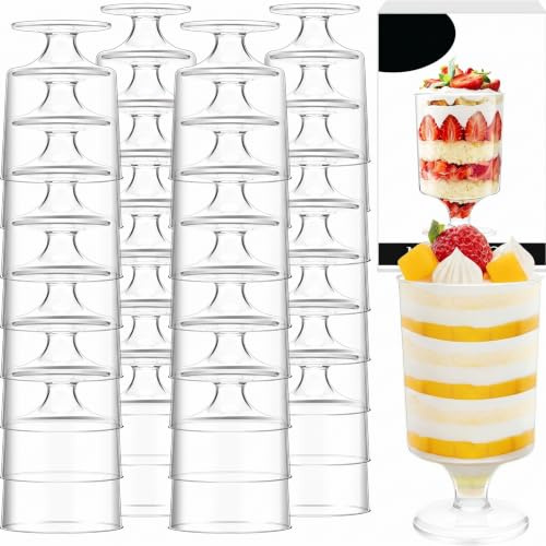 Preocea 60 Pack Mini Dessert Cups, 3 Oz Clear Plastic Parfait Appetizer Cup | Goblet Dessert Cup, Party Serving Cups for Desserts Appetizer Pudding Mousse Tasting