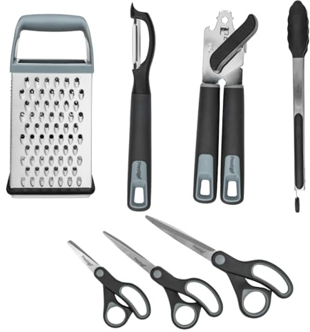Prestige Utensils Set of 5 – Kitchen Prep Set with Stick Peeler, Can Opener, Tongs, Scissor Set & Box Grater – Stainless Steel, Dishwasher Safe