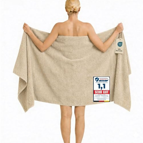 Komfortec Badetuch 100x200 cm aus 100% Baumwolle | XXL Saunatuch, Großes Duschtuch, Weich & Saugstark, Sand