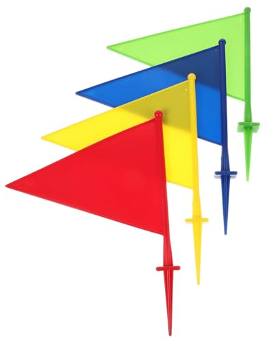 ARTIBETTER Lot de 4 Drapeaux de Jardin Marqueurs en Fer, Fanions Triangulaires Colorés Rouge, Jaune, Bleu et Vert, Balises D'irrigation pour Pelouse, Identification Rapide et Délimitation