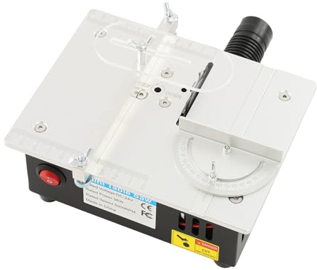 MEHOOSPVN Tischkreisäge mit 4 Klingen, 7-Gang-Netzteil Einstellbarer Tischkissägen Tragbare Präzisions Table Saw 0,1-15mm Sägeblatt Hönverstellbarer Mini Tischkreissäge für DIY-Holzbearbeitugsprojekte