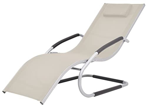 PHGTYUK Chaise longue ergonomique avec coussin en aluminium et tissu textilène couleur crème pour jardin, terrasse et piscine, chaise longue de relaxation stable et durable avec assise confortable.