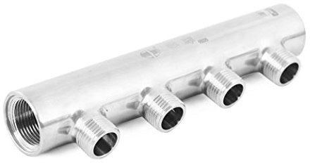 GUPOMT Manifold Stainless Steel G3/4 Famale Inlets 4-Way G1/2 Male Outlets Water Air Flow Pump Tubing Single-Head