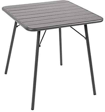 Bolero Amalfi Foldable Square Slatted Steel Table CS730, Grey 700mm | Rust-resistant powder coating protects against weathering, making it suitable for both indoor and outdoor spaces.