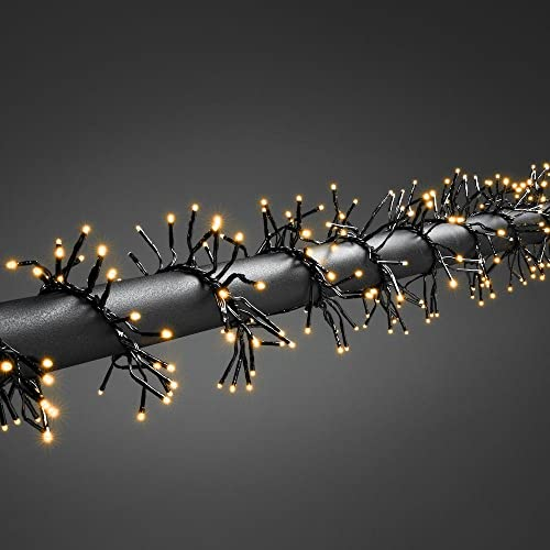 Konstsmide Micro LED Büschellichterkette Cluster, mit 8 Funktionen, Steuergerät und Memoryfunktion, 364 bernsteinfarbene Dioden, 36V Außentrafo, schwarzes Kabel - 3860-800
