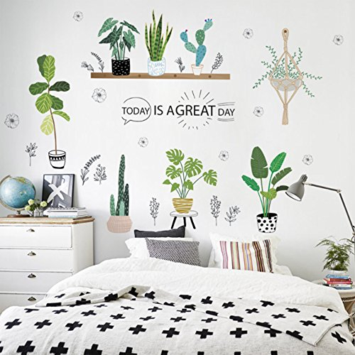 HorBous Wandaufkleber Pflanzen Grün Wandaufkleber Kaktus Monstera Deliciosa Wandaufkleber Gras Wandtattoo Grüne Kaktus Pflanzen Wandsticker Entfernbarer