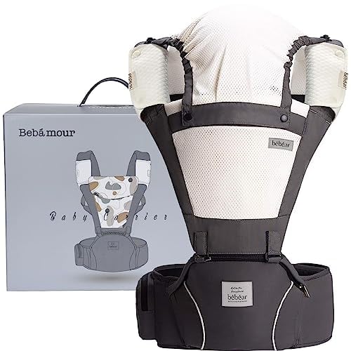 Bebear Babytrage,Bebamour Babytrage für 0-36 Monate, atmungsaktiver Babytrage-Rucksack für Neugeborene bis Kleinkinder,ergonomischer Baby-Hüftsitz 6 in 1 Fronttrage (Grau)