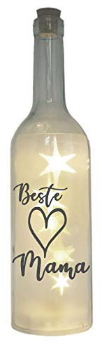 WB wohn trends LED-Flasche mit Motiv, Beste Mama Herz, grau, 29cm, Flaschen-Licht Glitzer-Flasche Leuchtflasche Lampe mit Text Spruch