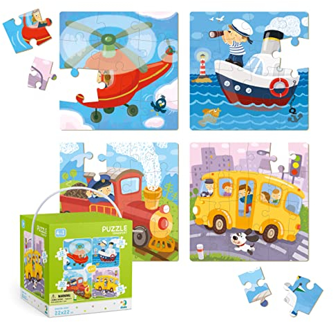Jigsaw Puzzles for 3 Year olds 4 Puzzles in 1 Transport (12 Pieces 16 Pieces 20 Pieces 24 Pieces) Dodo Children Early Learning Educational Gift for Boys and Girls