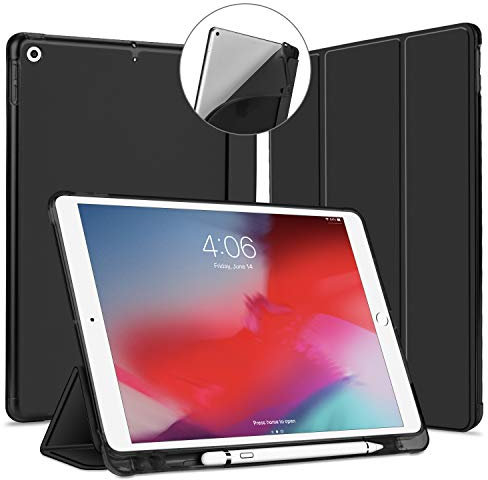 VAGHVEO Funda para iPad 9ª Generación 10,2 Pulgadas 2021/ 8ª Gen 10,2 2020/ 7ª 10.2 2019 con Soporte para el Pencil, Ligera Silicona Case Cover, Flexible TPU Parte Trasera Cubierta Cáscara, Negro