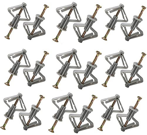 Plasterboard Wall Fixing Plastic Expansion/Plug Anchor Bolts Anti Rotate Heavy Duty with Countersunk Screws for TV Wall Brackets Hollow Drywall Cavity (Grey, 50PCS + 50 screws) 100 pieces