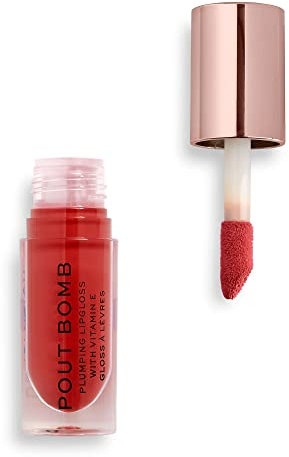 Revolution Makeup Pout Bomb Plumping Gloss, High Shine, Rich Pigment, Soft Tingle Effect, Juicy Red