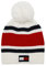 Tommy Hilfiger Mädchen Mütze mit Bündchen und Bommel Winter-Hut, Weiß gestreift, Einheitsgröße