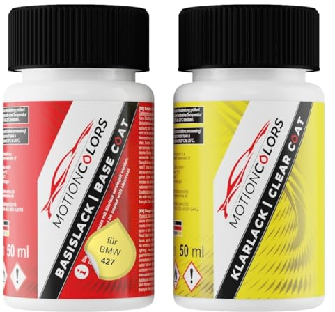 MOTIONCOLORS Neongelb/Neon Yellow 427 für BMW Autolack Lackstift Set Basislack und Klarlack je 50ml
