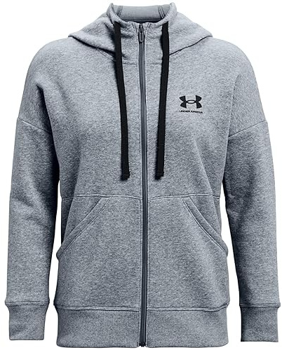 Under Armour Women's Rival Fleece Full Zip Hoodie Sweatshirt, Gris Clair/Noir, L UK