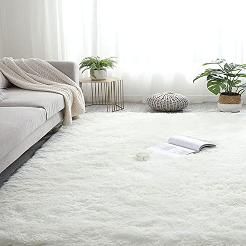 CHBIN Langflor 200x220cm Teppich Wohnzimmer Schaffell Teppich Zottige Teppiche Longhair Einfach zu Säubern für Esszimmer oder und Die Küche Cafe Lounge Sofas Usw, Weiß