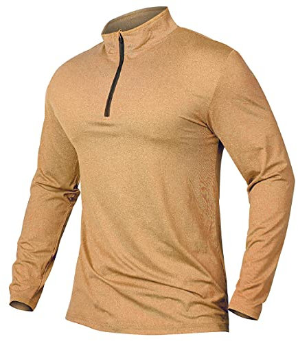 CARWORNIC Men's Sports Tops 1/4 Zip Long Sleeve Gym Running T-Shirts Quick-Dry Golf Tops Outdoor Fishing Hiking Polo Shirts Lightweight Pullover Breathable Spring Workout Athletic Shirts Orange