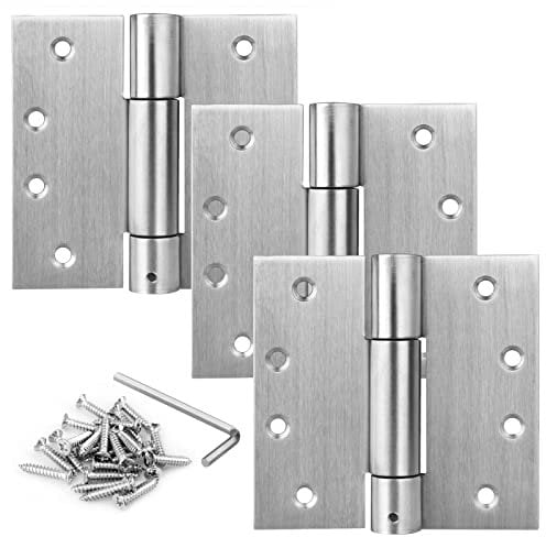 TSSS 3 PCS 4(100mm) Self Closing Door Hinges, Stainless Steel Automatic Close Adjustable Tension Spring Hinges