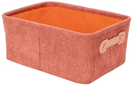 WENKO Panier de salle de bain Anela, pour ranger les accessoires de toilette, en velours côtelé doux 100 % polyester, avec deux petites poignées en similicuir, 27,6 x 12 x 20 cm, vieux rose