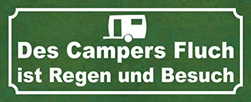 AGDeko® Blechschild 27x10 cm Des Campers Fluch ist Regen und Besuch Hobby Wohnen Urlaub Freizeit Spruch