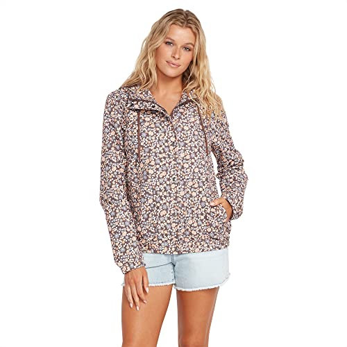 Volcom Veste coupe-vent à capuche Enemy Stone avec fermeture éclair sur le devant pour femme (standard et grande taille), gris ardoise, X-Small