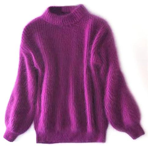 CHUSHEN Women's Casual Cable Knit Jumper Long Sleeve Crewneck Solid Color Chunky Pullover Sweater, Cashmere Loose Solid Color Knit Sweater, Vintage Angora Sweater for Women (Purple,One Size)