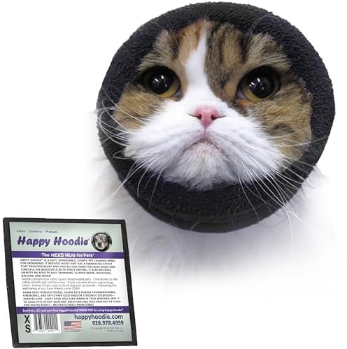 Happy Hoodie Le bandeau apaisant originale pour chien et chat, soulagement de l'anxiété/protection contre le bruit, tonnerre, feux d’artifice/toilettage (taille XS, noir)