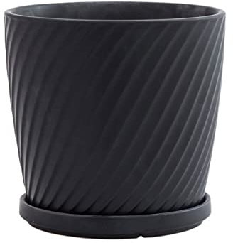 Vaso da Piantare Vaso da fiori in ceramica traspirante di alto valore con vassoio Fioriera for cactus succulente for piante verdi semplici alla moda Vaso per Piante da Interno (Color : Black, Size :