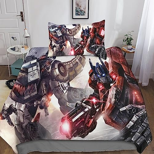 TransformatorenBettwäsche-Set 3D Marvel Optimus Prime Bumblebee Print Dreiteiliger Bettbezug Set Microfaser Kissenbezug 2teilig Mit Reißveschluss, Weiche Bequemer Single(135x200cm)