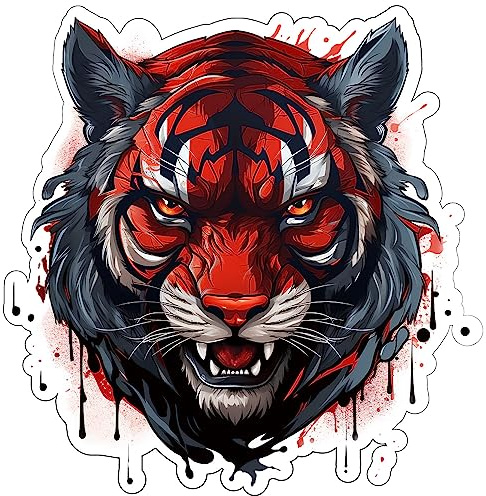 Samunshi Tiger Aufkleber Autoaufkleber für Motorrad Fahrrad Roller oder Auto Sticker Fahrrad MTB Mountainbike Rennrad Grunge Schwarz Rot Graffiti (24x25cm Tiger)