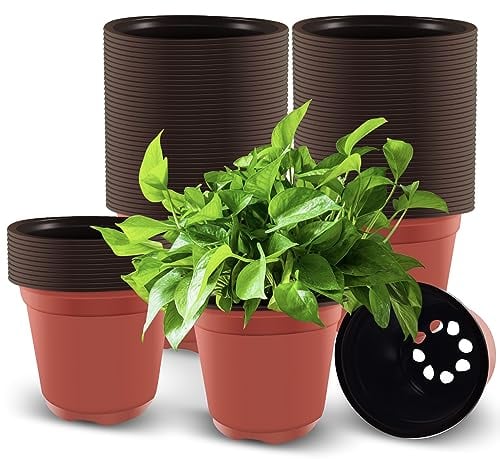 Rseuphiee 100 Pezzi Vasi Plastica per Piante, Vasetti per Piantine 10 cm di Diametro, mini Vaso Piante Leggeri, Vasi Plastica con 8 Foro di Drenaggio, per Trapianto, Semina, Trapianto, Talee