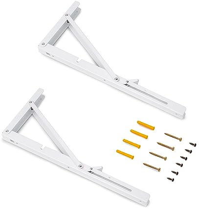 Emuca - Klappbare Bodenträger, 203mm, Set mit 2 Klapphaltern für Regal, max. 60 kg, Weiß, Stahl