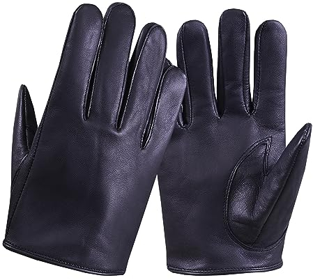 NORMAN Herren Leder Vintage Retro Stil Chauffeur Fahrhandschuhe Schafe Leder Handschuhe, Schwarz Short, L
