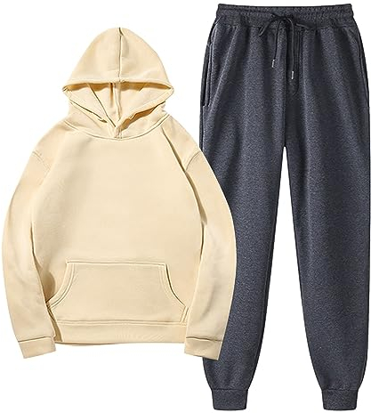 Sportbekleidung Trainingsanzug Herren Los Angeles Druck Hoodie Mit Kapuze Langarm Mit Taschen Hausanzug 2-Teilig Herbst Winter Kapuzenjacke Jogginghose Jogginganzug Set(Khaki,L)