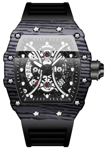 JewelryWe Uhren Herren Silikon Tonneau: 30m Wasserdicht Datum Kalender Analog Quarz Armbanduhr Männer Silikon Armband Militär Sport Uhr mit großem Zahnrad Zifferblatt und Leuchtzeiger
