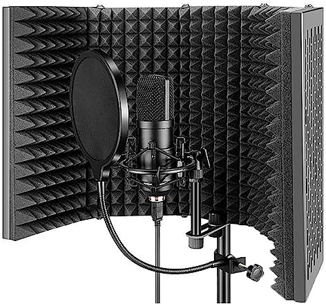 microphone Isolation Shield,Studio Recording microphone Isolation Shield, with Adjustable Mic Stand and Pop Filter, for Sound Recording, Podcasts, Vocals, Singing and Broadcasting