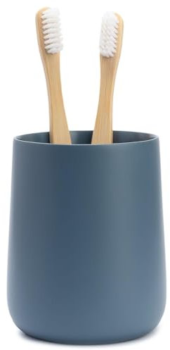 Yew Design Matte Blue Toothbrush and Toothpaste Holder and Cup for Bathroom Vanity and Countertop, Round Organizer for Electric Toothbrushes, Floss, Razors, Cotton, and Mouthwash