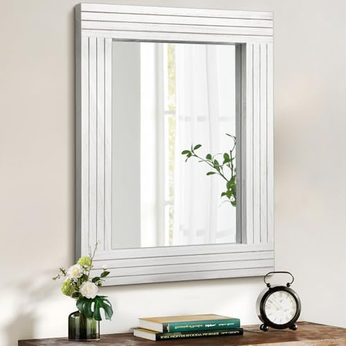 HLFMVWE Rechteckiger Holzspiegel, Gerahmt, Rustikaler Vintage-Spiegel, Dekoration für Bauernhaus, Badezimmer, Ankleidezimmer, Eingang, Groß, 30 x 40 cm