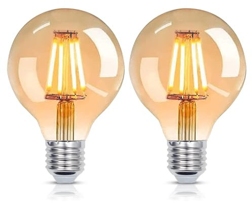 YUNRRD Vintage Light Bulb E27 Screw LED Edison Bulb,4W(40W Equilavent) G80 E27 Edison Screw Light Bulbs,Warm White 2700K ES LED Filament Bulbs,Antique Style Retro Amber Glass Screw Lamp,400LM,2 Packs