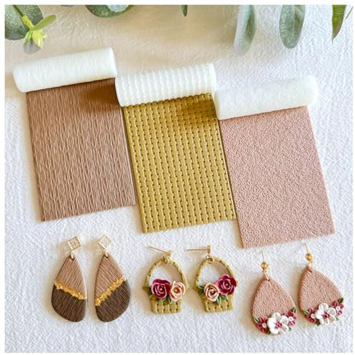 KEOKER Rouleau de texture en argile polymère – Idéal pour la fabrication de boucles d'oreilles, comme des feuilles de texture, fonctionne avec les emporte-pièces en argile (3 petites tailles)